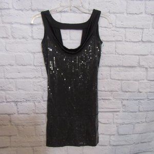 Bebe Black Sequin Cowl Back Dress Size XS